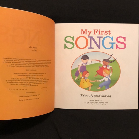MY FIRST SONGS illustrated by JANE MANNING - SCHOLASTIC CHILDREN SONG BOOK- #239 - Picture 3 of 8